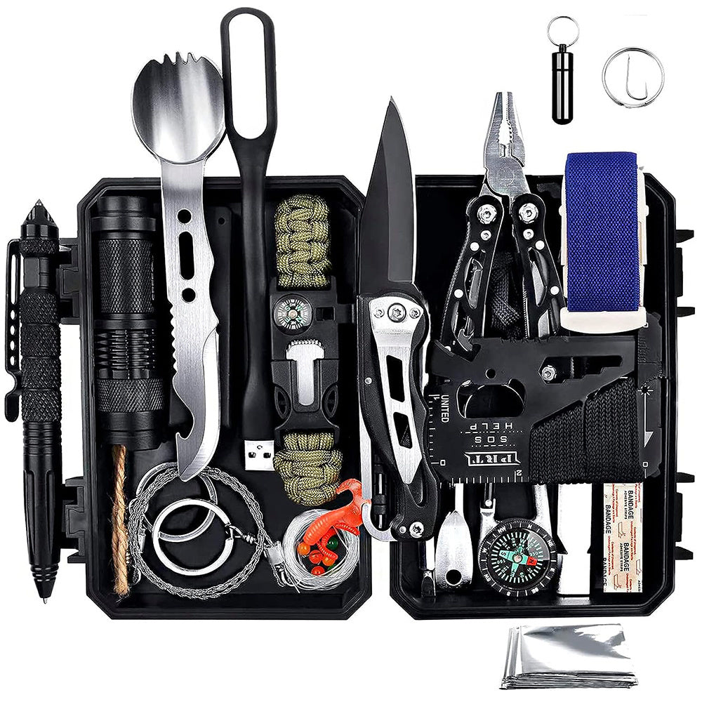 ANTARCTICA 60-in-1 Emergency Survival Gear Kit – All-in-One Outdoor Tool with Bracelet, Whistle, Flashlight, Pliers, Pen, Wire Saw for Camping, Hiking, Climbing, and Car Emergencies