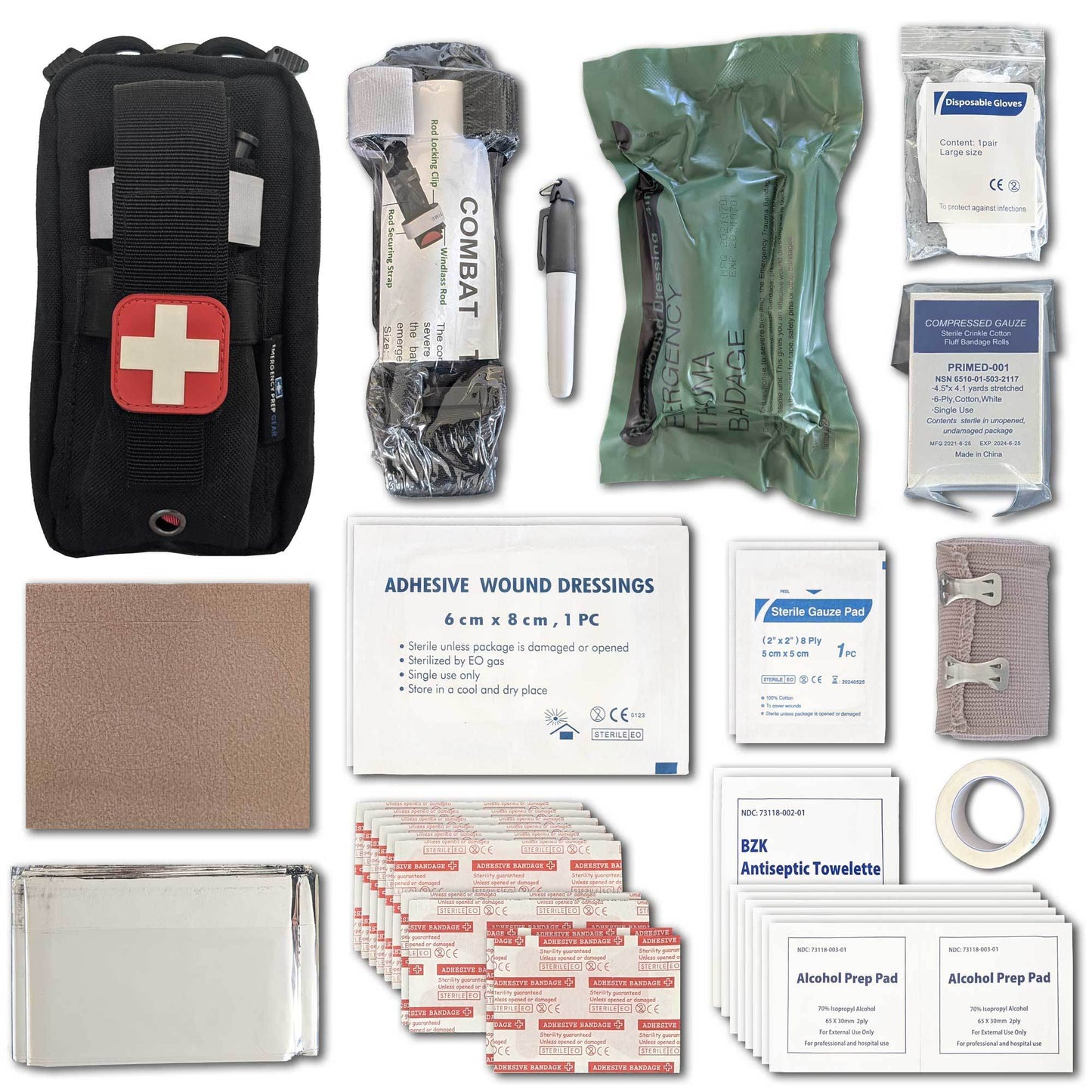 Field First Aid Kit (IFAK) | 44-Piece Compact Personal First Aid Kit for Backpacking, Camping, Emergency, Travel, Tactical, Go Bag, Bug Out Bag, and 72 Hour Kit Essentials