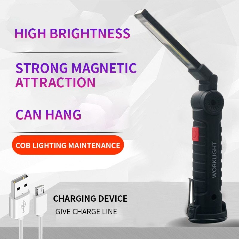 Folding LED Work Light – Portable Spotlight with Magnetic Base, Clip, USB Charging, and Movable Torch for Emergency Repairs and Outdoor Use