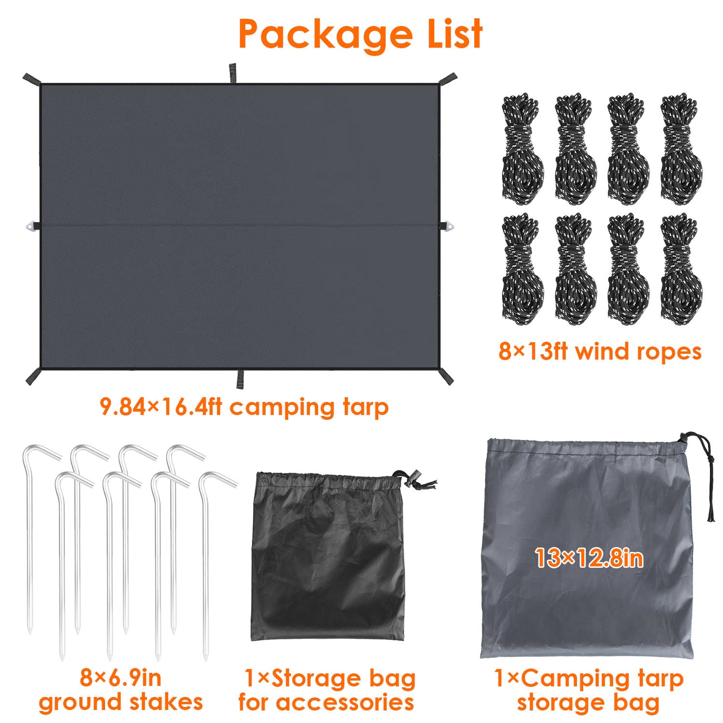 Waterproof Camping Tarp Kit – Versatile Tent Canopy Rain Fly Awning Shelter for Outdoor Picnics, Hammocks, Hiking, Backpacking, and UV Protection