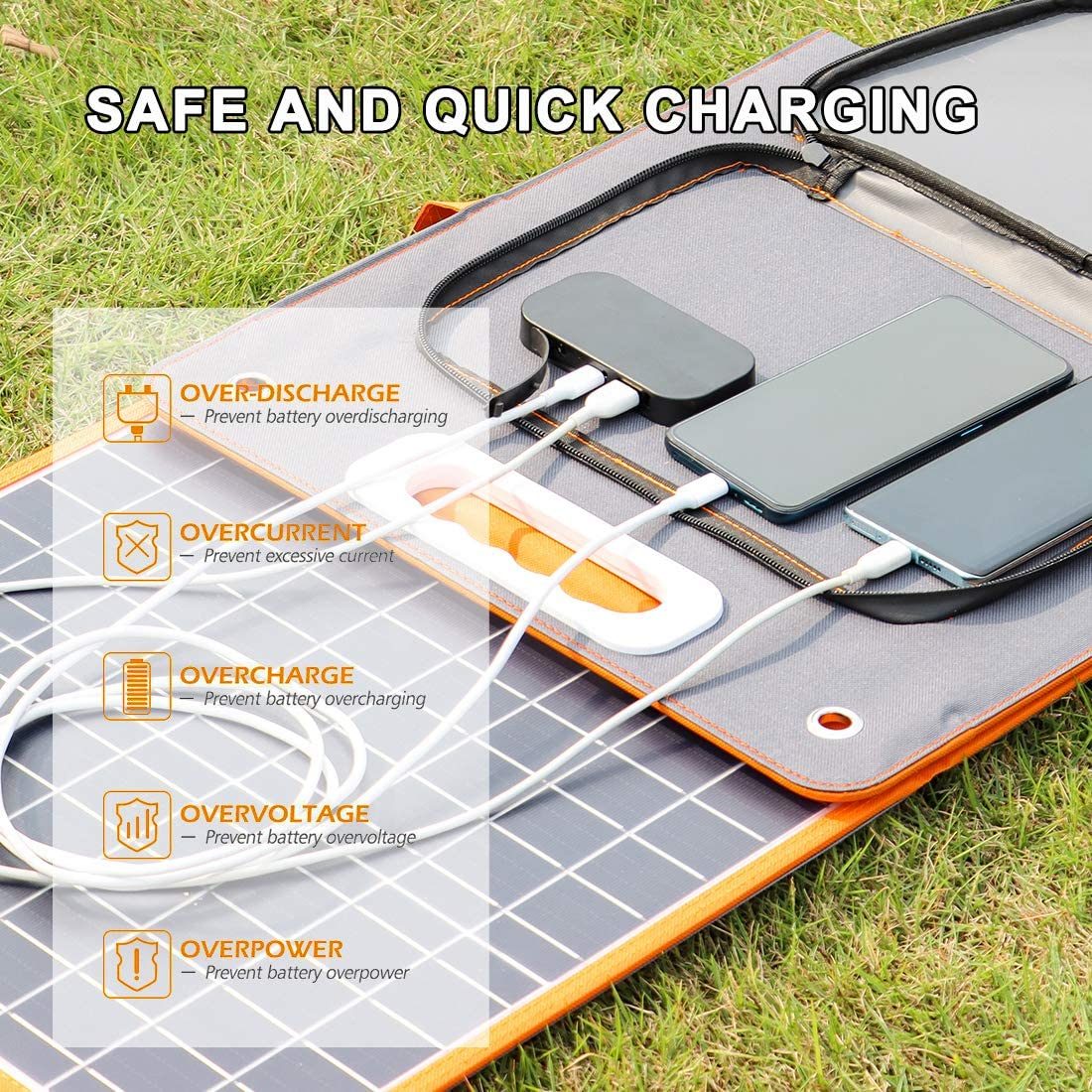 Flashfish 18V 100W Foldable Solar Panel – Portable Solar Charger with DC Output, PD Type-C, & QC3.0 for Phones, Tablets, Camping, and RV Trips