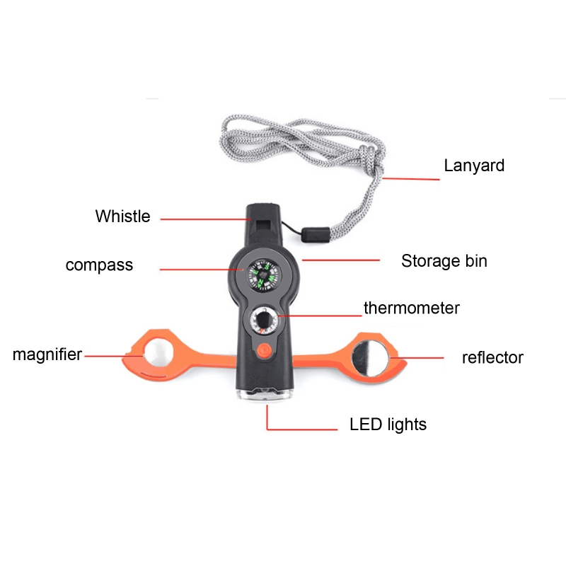 7-in-1 Military Survival Whistle – Multi-Function Emergency Life-Saving Tool with Flashlight, Compass, and Accessories for Outdoor Camping, Fishing, Hiking, and Hunting