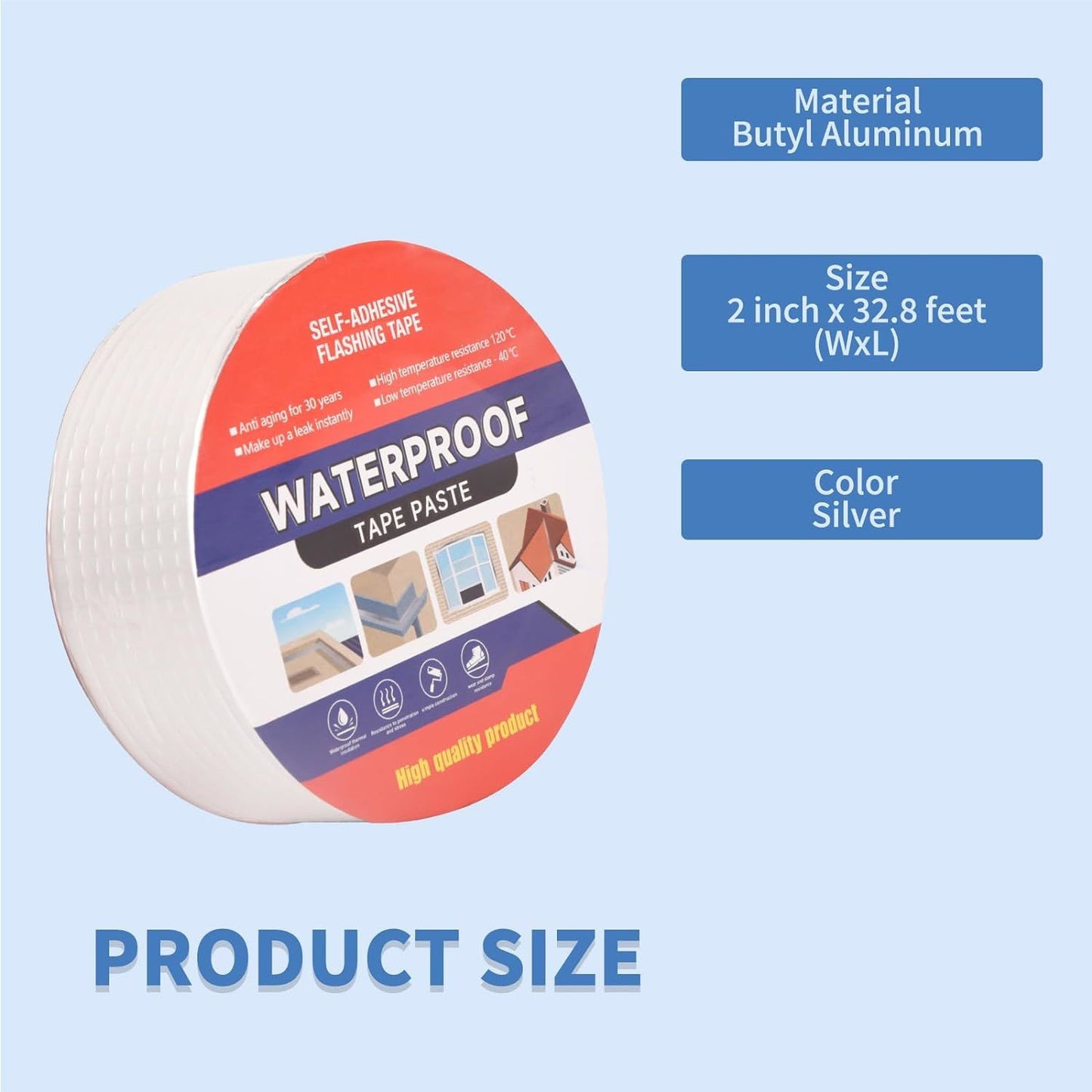 Waterproof Aluminum Butyl Tape – Heavy-Duty Adhesive for Leaks, RV Repairs, Glass Patching, Air Mattress Fixes, Window Caulking, Boat Sealing, and Roof Patching