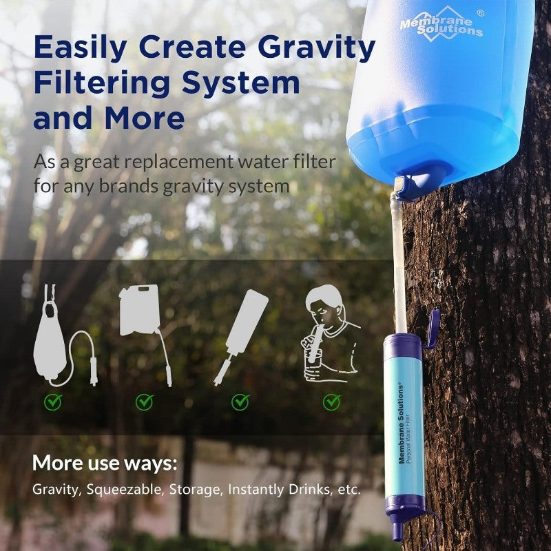 Membrane Solutions Straw Water Filter – Portable Survival Filtration Gear for Emergency Preparedness and Safe Drinking While Hiking