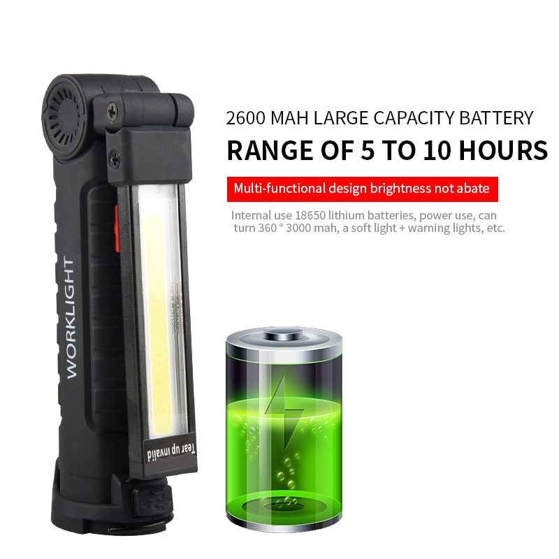 Folding LED Work Light – Portable Spotlight with Magnetic Base, Clip, USB Charging, and Movable Torch for Emergency Repairs and Outdoor Use