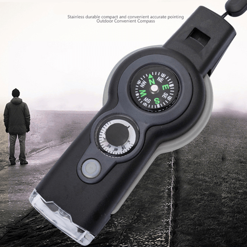 7-in-1 Military Survival Whistle – Multi-Function Emergency Life-Saving Tool with Flashlight, Compass, and Accessories for Outdoor Camping, Fishing, Hiking, and Hunting