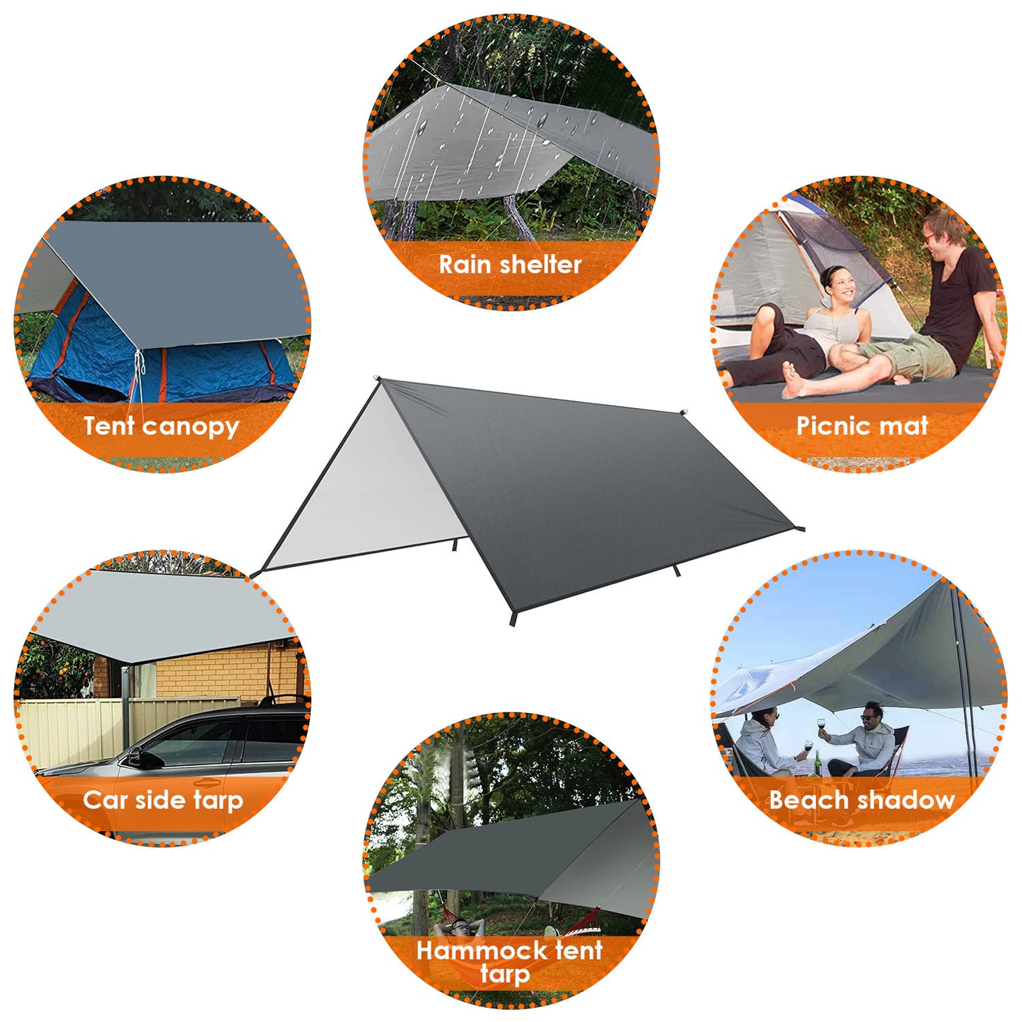 Waterproof Camping Tarp Kit – Versatile Tent Canopy Rain Fly Awning Shelter for Outdoor Picnics, Hammocks, Hiking, Backpacking, and UV Protection