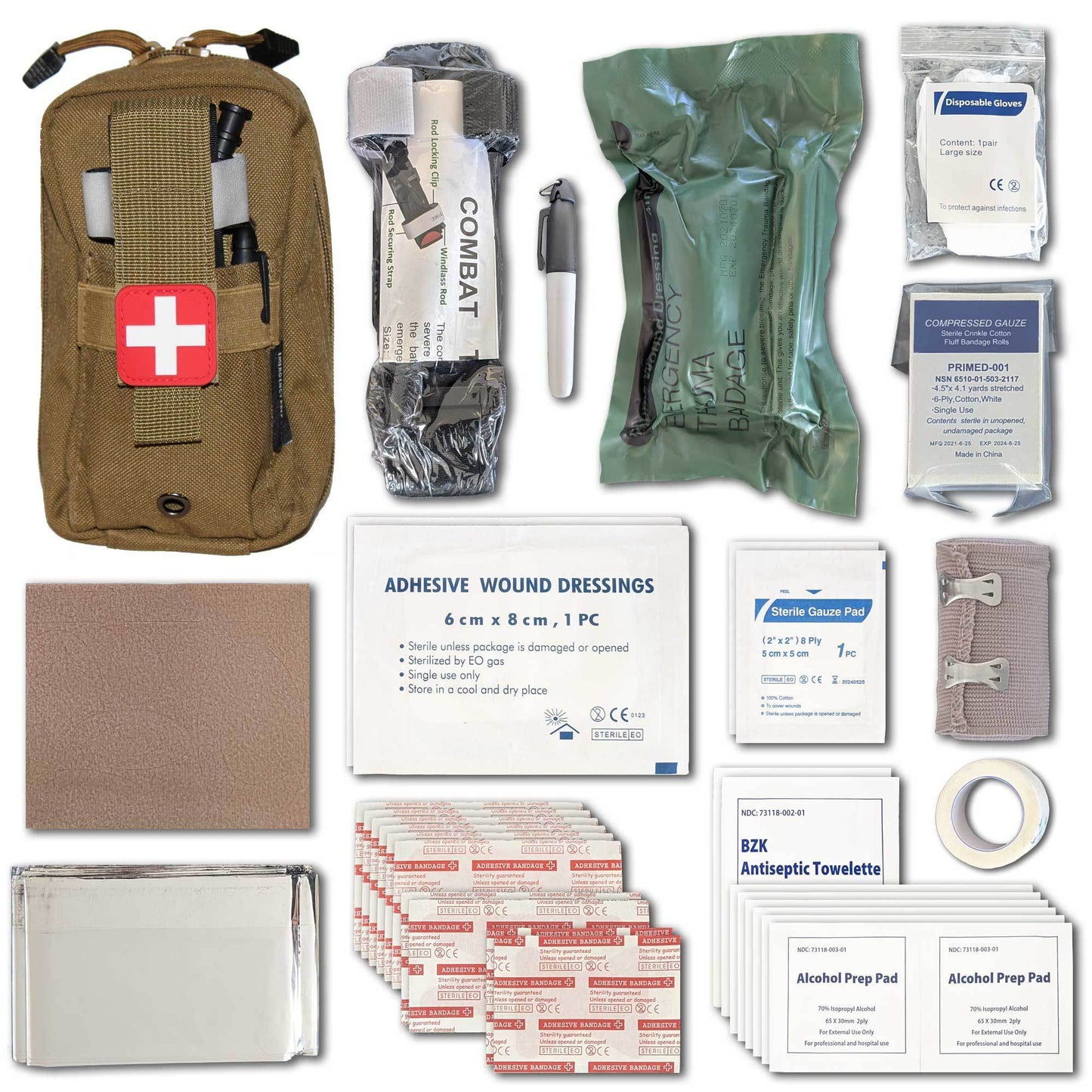 Field First Aid Kit (IFAK) | 44-Piece Compact Personal First Aid Kit for Backpacking, Camping, Emergency, Travel, Tactical, Go Bag, Bug Out Bag, and 72 Hour Kit Essentials