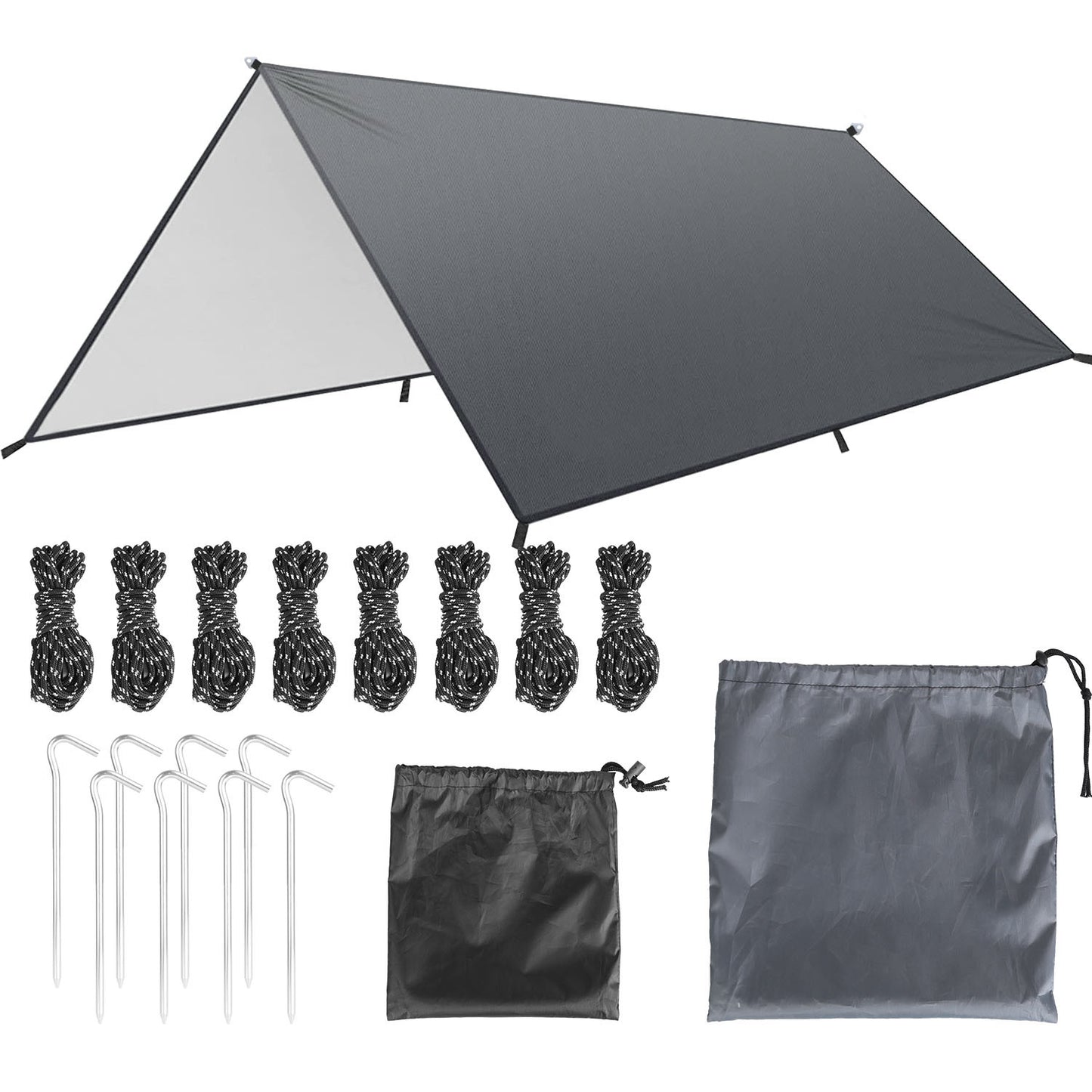 Waterproof Camping Tarp Kit – Versatile Tent Canopy Rain Fly Awning Shelter for Outdoor Picnics, Hammocks, Hiking, Backpacking, and UV Protection