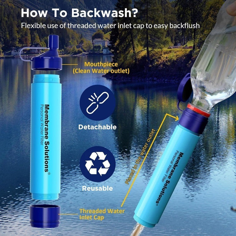 Membrane Solutions Straw Water Filter – Portable Survival Filtration Gear for Emergency Preparedness and Safe Drinking While Hiking