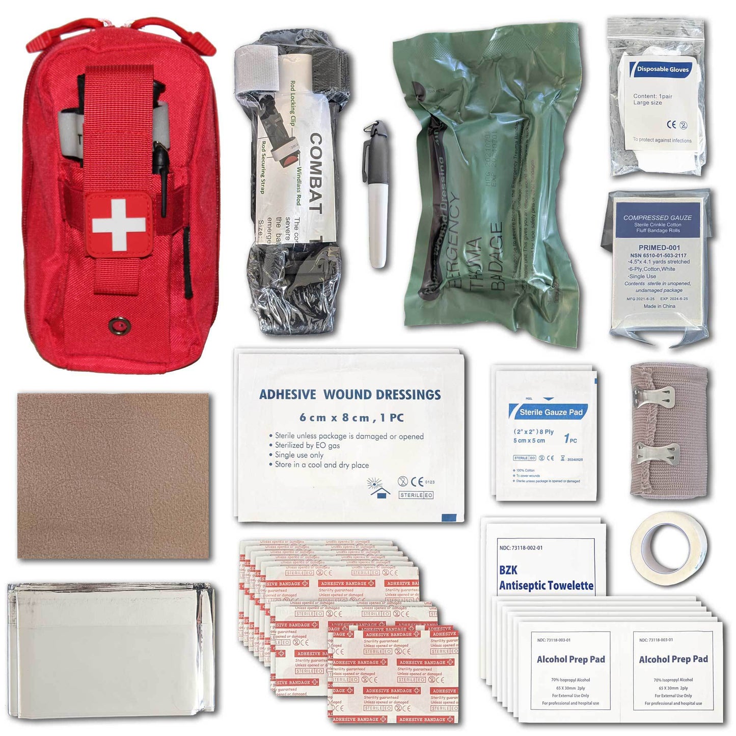 Field First Aid Kit (IFAK) | 44-Piece Compact Personal First Aid Kit for Backpacking, Camping, Emergency, Travel, Tactical, Go Bag, Bug Out Bag, and 72 Hour Kit Essentials