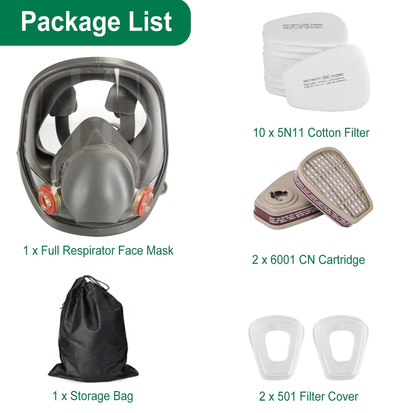 Survival Full Face Respirator Mask 6800 – Reusable Gas Mask with 15-in-1 Set & Storage Bag for Emergency Protection Against Gases, Dust, and Vapors for Welding, Sanding, and Cutting