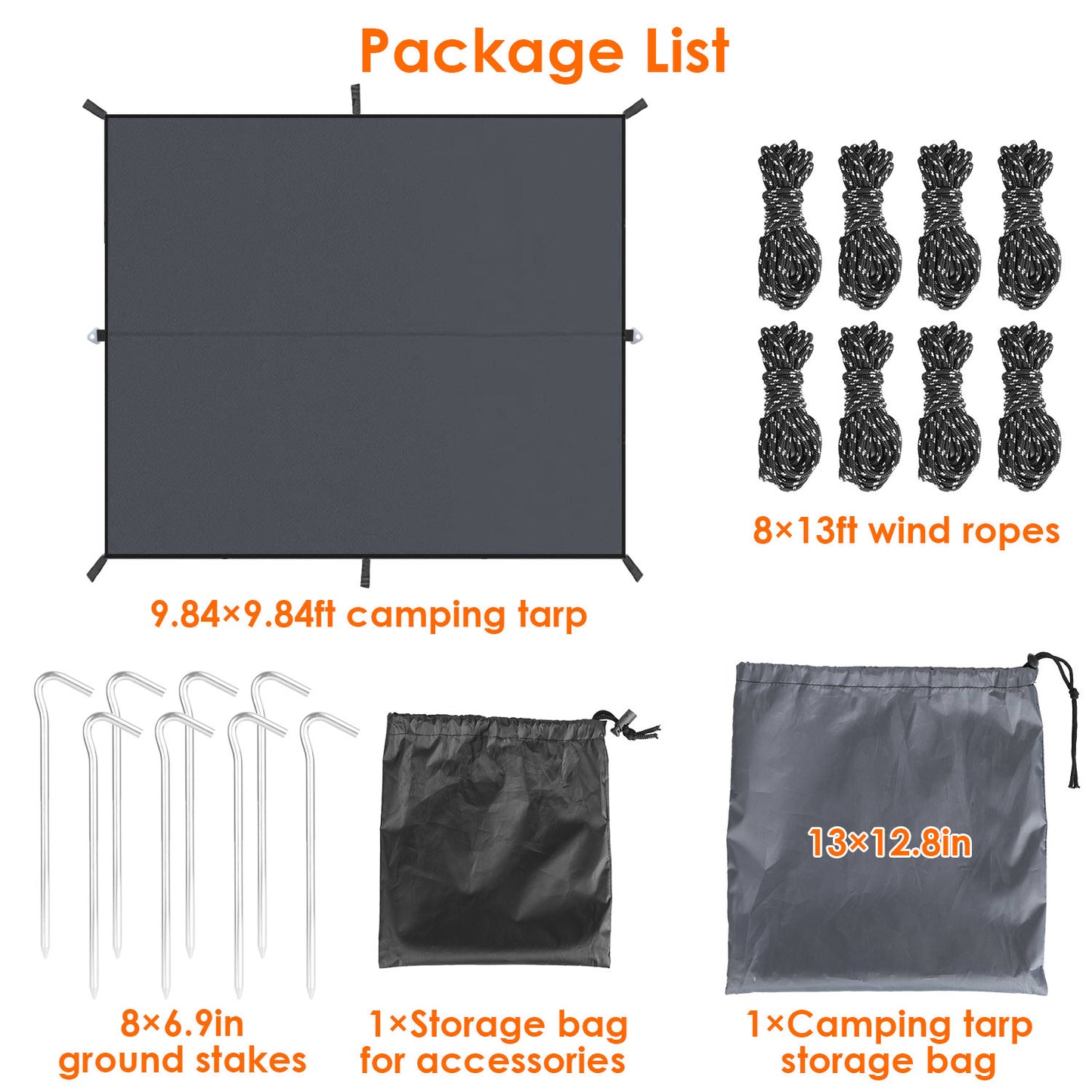 Waterproof Camping Tarp Kit – Versatile Tent Canopy Rain Fly Awning Shelter for Outdoor Picnics, Hammocks, Hiking, Backpacking, and UV Protection