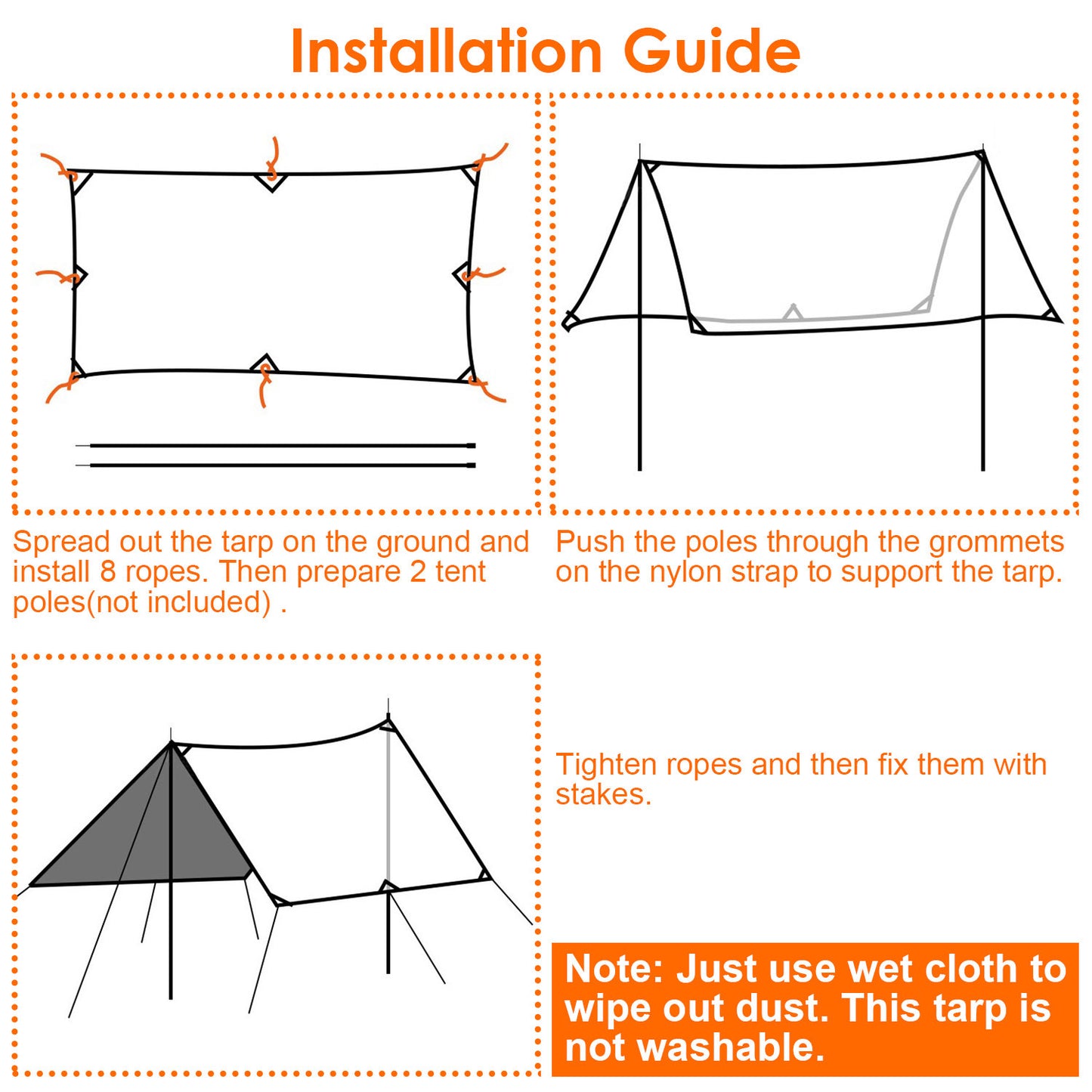 Waterproof Camping Tarp Kit – Versatile Tent Canopy Rain Fly Awning Shelter for Outdoor Picnics, Hammocks, Hiking, Backpacking, and UV Protection